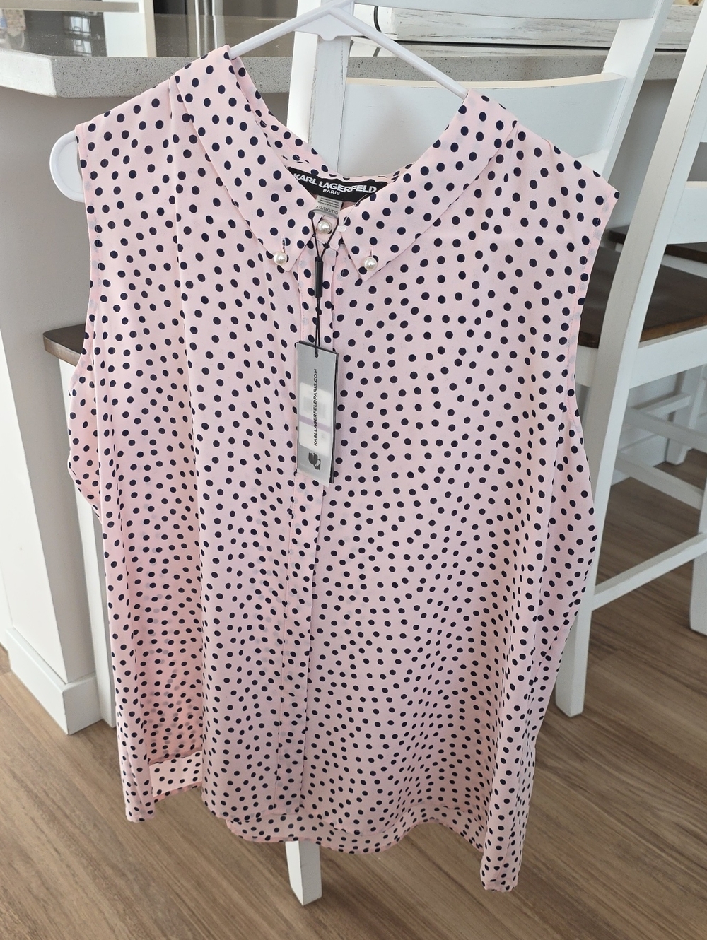 Karl Lagerfeld Light Pink Polka Dot Sleeveless Button Front Top